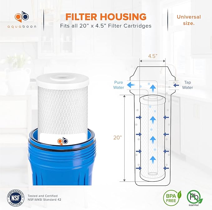 Aquaboon 5 Micron 20 x 4.5 Water Filters Whole House Set NSF Certified Water Filter Replacement Cartridges CTO & KDF & Sediment Compatible with FC25B 2 Pack