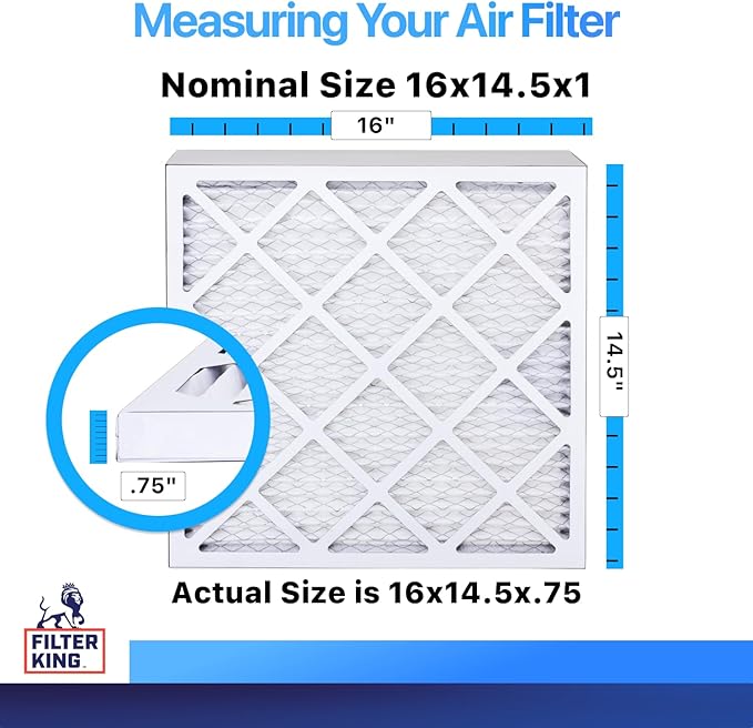 Filter King 16x14.5x1 Air Filter | 4-PACK | MERV 8 HVAC Pleated A/C Furnace Filters | MADE IN USA | Actual Size: 16 x 14.5 x .75"