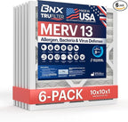 BNX TruFilter 10x10x1 Air Filter MERV 13 (6-Pack) - MADE IN USA - Electrostatic Pleated Air Conditioner HVAC AC Furnace Filters for Allergies, Pollen, Mold, Bacteria, Smoke, Allergen, MPR 1900 FPR 10
