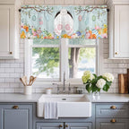 Easter Bunny Curtain Valances for Windows, Kitchen Valance Window Treatment, Easter Eggs Spring Farmhouse Wood Grain Teal Blue Light Filter Block Curtains for Bathroom/Bedroom/Living Room 42'' x 12''