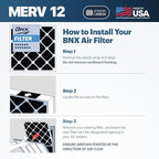 BNX TruFilter 18x24x1 MERV 12 Odor Defense (6-Pack) AC Furnace Air Filter with Activated Carbon - MADE IN USA - Pleated Air Conditioner HVAC AC Furnace Filters - Removes Odor, Mold, Bacteria, Smoke