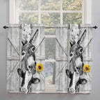 Grey Farmhouse Kitchen Curtains 45 Inches Length, Vintage Sunflowers Animals Printed Window Treatment Curtain Drapes, Lightweight Window Panels for Living Room Bedroom, 52"x45", 2 Panels