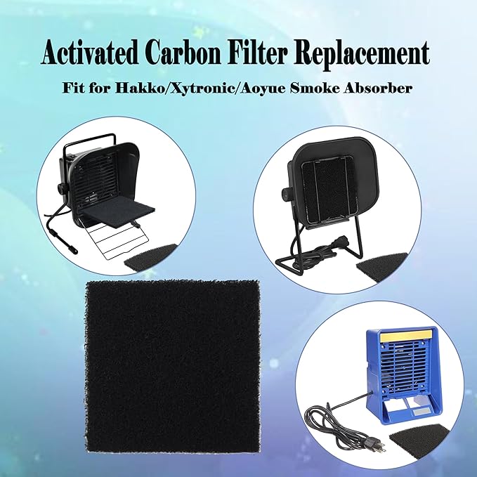 6 Pack Activated Carbon Filters Compatible with Hakko Xytronic Aoyue Smoke Absorber, 5 1/8 Inch x 5 1/8 Inch Solder Extractor Filter