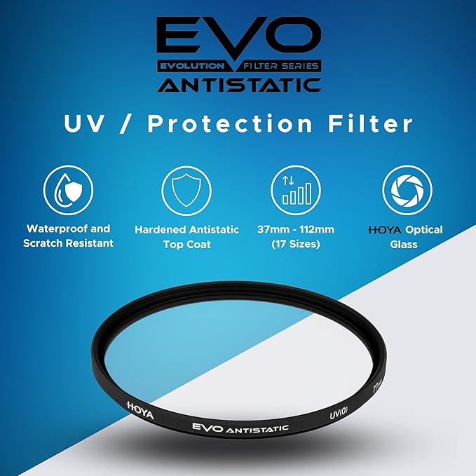 Hoya EVO Antistatic 105mm UV Filter — Camera Filters with 16-Layer SMC Coating, 5mm Thick, UV Optical Glass for Superior Resolution - Dust, Stain & Scratch-Resistant for Clear & Distortion-Free Images