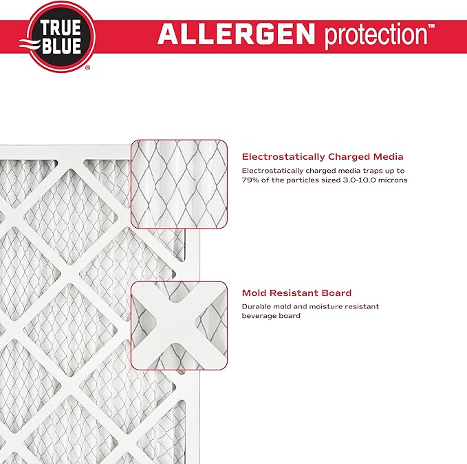 True Blue 14x30x1 MERV 11 Allergen Air Filter (4-Pack) | Electrostatic Pleated HVAC Furnace Air Filter | Replacement Filter for Home Use | Made in USA