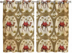 2 Panel Kitchen Cafe Curtains, Brown Desert Camels Sunlight Filtering Nature Air Through, Window Decor Tier Curtains for Living Room 104W x 63L inch Tropical Date Coconut Trees Cords Leaves