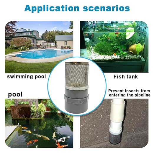 DN15 inch stainless steel filter cover connected to 1/2" grey pvc filter DN15 water pipe, suction hose strainer used to remove debris and reduce solid entry(1pcs)