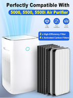 5000 Replacement Filter Compatible with Air Doctor 5000, 5500, and 5500i Air Purifiers, Includes 2 High-Efficiency Filter and 4 Activated Carbon Filters, Compare to ADF5005, ADF5006, ADF5001