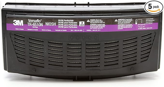 3M Versaflo HEPA Cartridge TR-6510N, Organic Vapors, For TR-600/TR-800 Powered Air Purifying Respirator (PAPR), 5/Case, Magenta/Black
