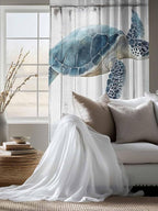 Sheer Curtains 63 Inch Length, Sea Turtle Teal Blue Semi Sheer Curtains Light Filtering Window Treatment, Summer Coastal Ocean Wood Grain Privacy Voile Drapes for Living Room Bedroom 52x63 Inch