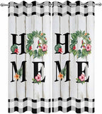 Summer Outdoor Curtains for Patio Leaves Garland Plumeria Wood Buffalo Plaid Waterproof Outside Curtains with Grommet Top Weatherproof Curtain for Cabana Pergola Gazebo, 2 Pack, 54" W x 84" L