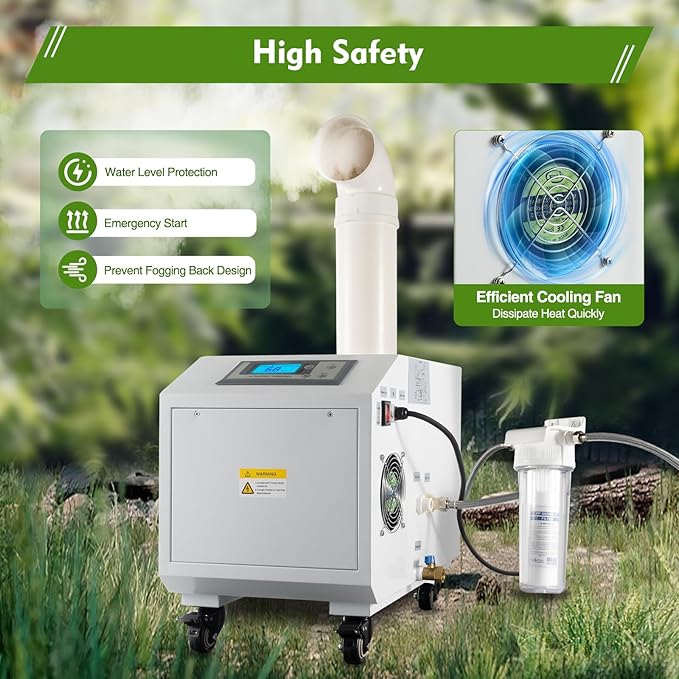 Agricultural Ultrasonic Humidifier, 3kg/h Fog Output Commercial Humidifier, 300W 110V for Large Volume Automatic Mist Cooling Sprayer Airflow for Warehouse Greenhouse Garden