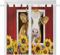 Cows Sunflowers Living Room Curtains 84 Inch Length, Window Curtains Tab Top, Spring Floral Bees Farmhouse Barn Light Filtering Window Treatments Drapes 42"x84" 2 Panel