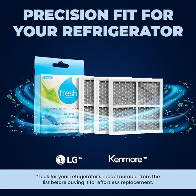 Mist Fresh Refrigerator Air Filter Replacement for L120F, LG ThinQ Fresh Air Filter, Kenmore Elite 469918, 6 Month Replacement, 3 pack