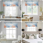 Ocean Corals Sheer Valance Curtains, Summer Beach Coral Sea Stars Blue Wood Grain Light Filtering Kitchen Valances Rod Pocket Voile Curtain Window Treatment for Bedroom/Living Room/Basement 54Wx18L