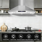 30 inch Wall Mount Range Hood Convertible Vent with Permanent Baffle Filters 800CFM Stainless Steel for Kitchen Gesture Sensing & Touch Control, 4 Speed Exhaust Fan, ETL listed (30 inch)