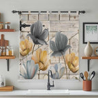 Spring Tulips Flower Bathroom Curtains 63 Inch Length, Window Curtains Tab Top, Vintage Floral Barn Doors Rustic Beige Light Filtering Window Treatments Drapes 52"x63" 2 Panel