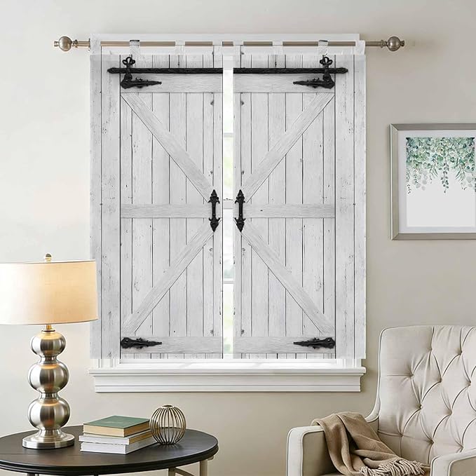 Farmhouse Wood Grain Living Room Curtains 84 Inch Length, Window Curtains Tab Top, Vintage Country Barn Gate Grey Light Filtering Window Treatments Drapes 42"x84" 2 Panel