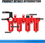 1/4" NPT Industrial Grade 4 Stage Aluminum Air Drying System, Coalescing Filter, Double Particulate Filter, Desiccant Dryer and Air Regulator,Manual Drain For Plasma Cutter and Paint Spray