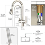 Kitchen Sink Faucet with Pull - Down Sprayer, 2 - Handle 3 - in - 1 Kitchen Sink Filter Faucet, Cold and Hot Mixer Drinking Water Faucet (3-in-1 Filter Faucet, Brushed Nickel)