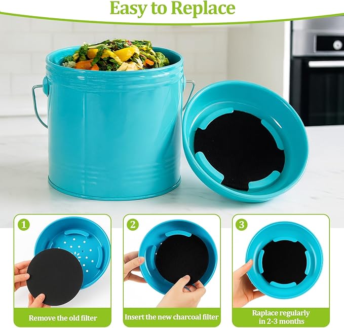 6 Pack Charcoal Filters for Kitchen Compost Bin,6.7 Inch Compost Filters for Countertop Bin,Activated Carbon Replacement Filters for Kitchen Compost Bins