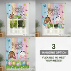 Tie Up Curtains,Happy Easter Rabbit Butt Egg on Daisy Leaf Adjustable Rod Pocket Window Shade Curtain Drape Bufferfly on Wood Barn Tie-Up Valance for Kitchen Bedroom Living Room Windows,42"x54"