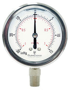 2-1/2" Oil Filled Vacuum Pressure Gauge - Stainless Steel Case, Brass, 1/4" NPT, Lower Mount Connection, 30HG/15PSI