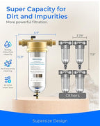 Waterdrop Mega Spin Down Sediment Filter, Reusable Whole House Water Filter System for City Water, Backwash Sediment Water Filter System, 100 Micron+5 Micron PP Filter, 1" MNPT + 3/4" FNPT, BPA Free