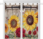 Sunflowers Living Room Curtains 84 Inch Length, Window Curtains Tab Top, Retro Flower Barn Doors Butterfly Farmhouse Brown Light Filtering Window Treatments Drapes 42"x84" 2 Panel