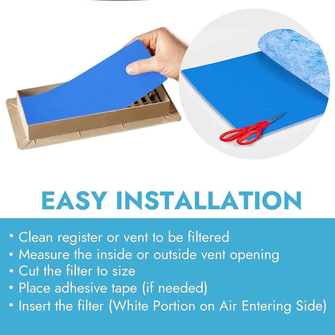 Air Vent Filters - Cut to Size Floor Vent Filters for home. MERV 8 Electrostatic Cut to Fit Roll Adhesive Hook Tape (100+ Filter) (MERV 8-12" x 90" 2 Pack)