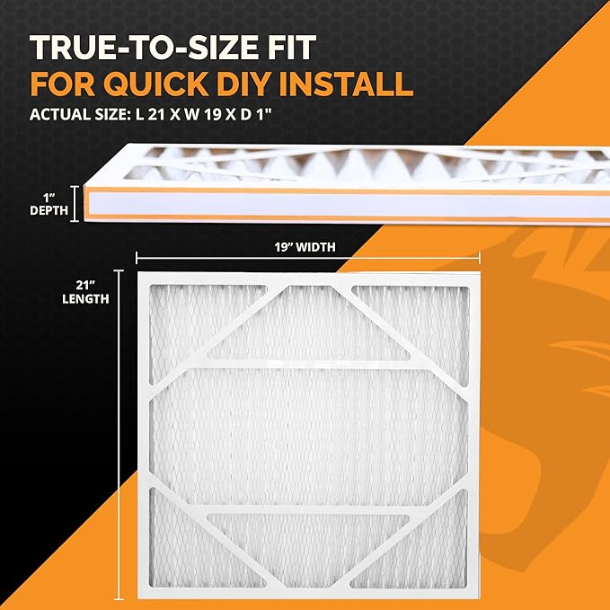 Tiger Tough 21x19x1 Air Filter MERV 8 MPR 600-800, High-Performance Pleated HVAC AC Furnace Filter Replacement for Home, 6-Pack