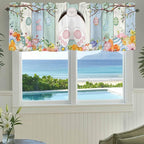 Easter Curtain Valances for Windows, Kitchen Valance Window Treatment, Spring Watercolor Bunny Eggs Wood Grain Teal Blue Light Filtering Block Curtains for Bathroom/Bedroom/Living Room 42'' x 18''