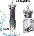 304 Stainless Steel Filter Bag Housing 150PSI Multi-Purpose Bag Filtering Equipment 2" NPT in/Out #2 Bag with Mesh Heavy Duty Industrial Fluid Filter