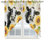 Yellow Sunflowers Swag Valances for Windows, Country Cow Flower Butterfly Farmhouse Cream Rod Pocket Kitchen Curtains Valance, Kitchen Window Curtains Swag for Cafe Living Room, 2 Panels, 36x63 inch