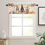 Fall Kitchen Curtain Set, Thanksgiving Gnomes Maple Leaf Pumpkin Beige Window Valance and Tiers 24" Length, Light Filtering Short Curtains Valance for Cafe Bathroom Bedroom 54"x18"