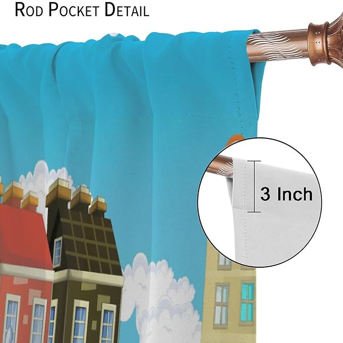 Kids Cartoon Construction Window Curtains, Funny Construction Site Cars and Helicopter Rod Pocket Decorative Windows Curtain for Children Teens Room Decor 42x45in (30% Blackout)