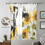 Retro Farmhouse Floral Living Room Curtains 84 Inch Length, Window Curtains Tab Top, Yellow Sunflowers Cows Butterfly Wood Light Filtering Window Treatments Drapes 52"x84" 2 Panel