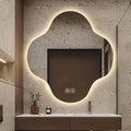 Irregular Bathroom Mirror with LED Light, Wall Mounted Mirror with Demister Pad, 3-Color Dimmable LED Light, for Wall, Living Room, Bedroom, Vanity, Entryway(90cm/35.4in)