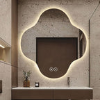 Irregular Bathroom Mirror with LED Light, Wall Mounted Mirror with Demister Pad, 3-Color Dimmable LED Light, for Wall, Living Room, Bedroom, Vanity, Entryway(90cm/35.4in)