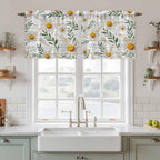 Spring Daisy Tier Curtains, Farmhouse Country Flower Leaf Plant Wood Grain Light Filtering Kitchen Curtains, 2Pcs Rod Pocket Half Window Treatments Panels for Sink Cafe Cabinet Camper 27.5x36 Inches