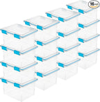 Sterilite 16-Pack Gasket Box, Weather-Resistant Storage Bins with Latching Lids, 32 Quart - Heavy-Duty Organizing Containers for Closet, Bathroom, and Office