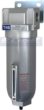 HEAVY DUTY INDUSTRIAL RATED HIGH FLOW PARTICULATE FILTER, IN-LINE WATER TRAP FOR COMPRESSED AIR LINE SYSTEMS, 5 MICRON WITH METAL BOWL AND AUTO DRAIN (1" NPT, 11oz)