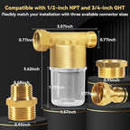 40 Micron Reusable Sediment Filter, Brass Inline Water Filter, Compatible with 1/2" NPT & 3/4" GHT, Sediment Filter for Washer, Washing Machine, Garden Hoses, High Pressure Washer, Well Water, RV