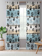 Sheer Curtains 108 Inches Long, Blue Beige Paw Print Semi Sheer Curtains Light Filtering Window Treatment, Vintage Farmhouse Country Wood Grain Privacy Voile Drapes for Living Room Bedroom 52x108 Inch