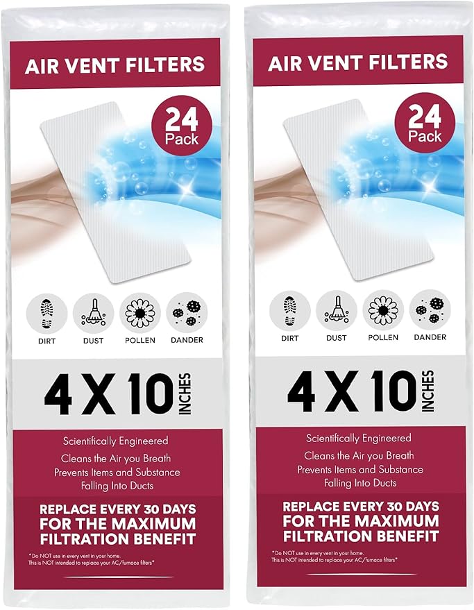 NORTHWEST ENTERPRISES Vent Filters, 48 Floor Vent Register Filters - 4"x10", 90 Day Filtration