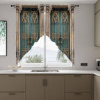 Turquoise Vintage Door Swag Valances for Windows, Countryside Barn Abstract Art Rod Pocket Kitchen Curtains Valance, Small Window Curtains Swag for Cafe Bathroom Living Room, 2 Panels, 28x36 inch