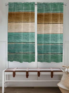 Vintage Plank Turquoise Brown Window Valance Curtains, Farmhouse Wood Grain Light Filtering Kitchen Valance with 3-inch Rod Pocket for Living Room Bathroom Bedroom,2 Panel,52x72In