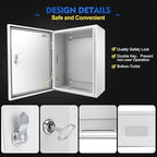 Outdoor Electrical Junction Box, 12 x 10 x 6'' NEMA 4X Enclosure Box, Wall Mounted IP66 Waterproof & Dustproof Lockable Metal Junction Box