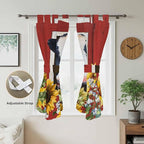 Cow Sunflowers Bathroom Curtains 63 Inch Length, Window Curtains Tab Top, Botanical Floral Leaves Bees Farm Barn Light Filtering Window Treatments Drapes 52"x63" 2 Panel