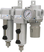 PneumaticPlus SAU330-N03G-MEP Three Stage Compressed Air Drying System - Particulate Air Filter, Coalescing Filter, Air Pressure Regulator Combo 3/8" NPT - Metal Bowl, Manual Drain, Gauge